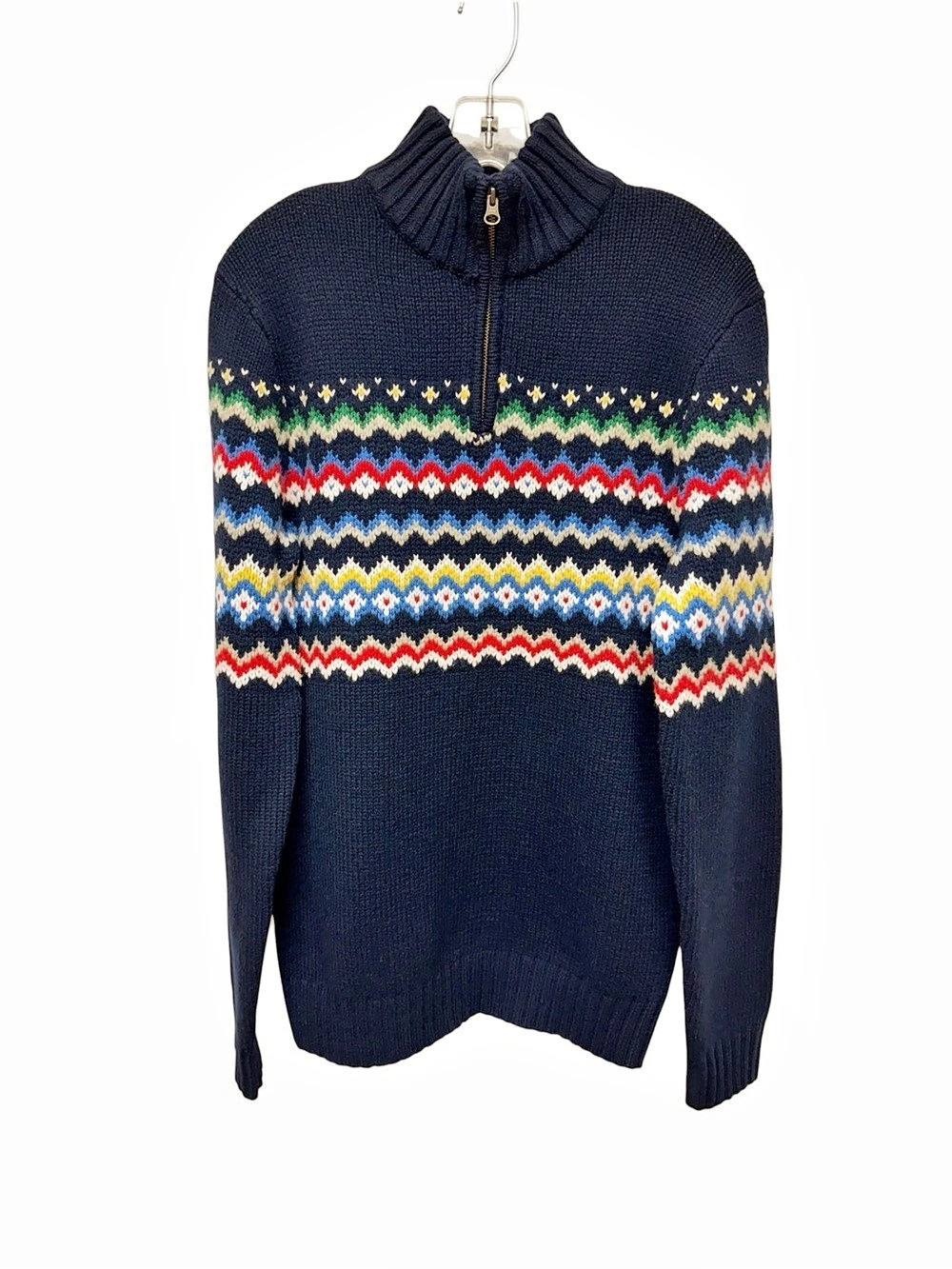 Boden Navy Wool Blend Fair Isle Quarter Zip Sweater  Small